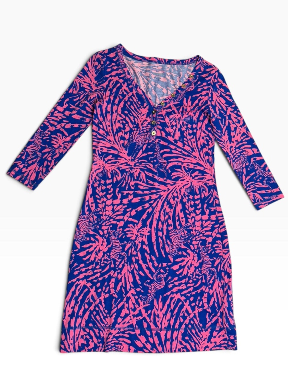 Lilly Pulitzer Palmetto Dress XXS Rollin' in the Grass Pink Blue Pima Cotton